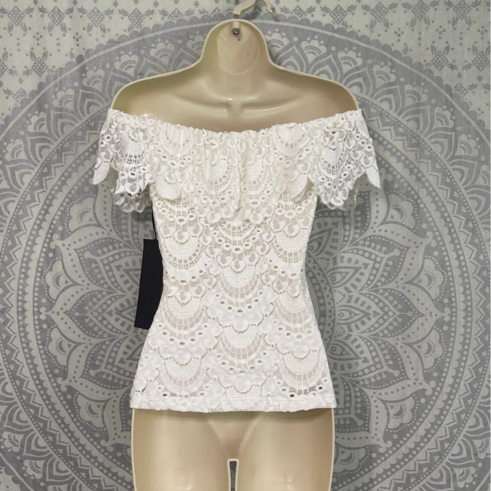 Nwt $198 Nightcap Night Cap Spanish Lace Off Shoulder Top Shirt White Small S 2 - Picture 3 of 12